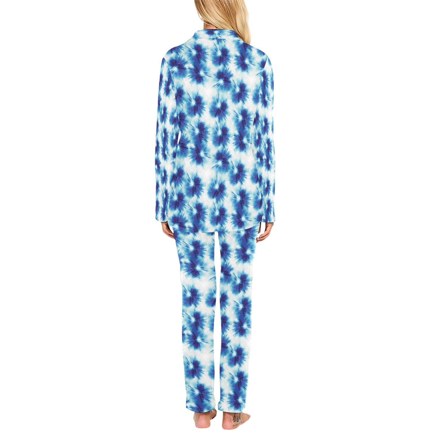 Tie Dye Blue Print Design LKS305 Women's Long Pajama Set