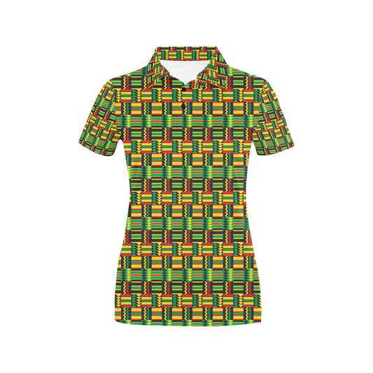 African Zip Zag Print Pattern Women's Polo Shirt