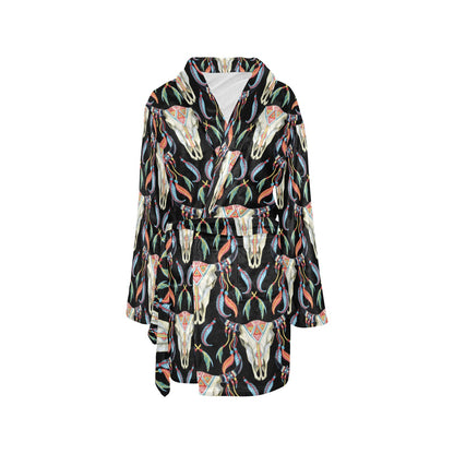 Buffalo Head Boho Style Pattern Print Design 01 Women's Fleece Robe