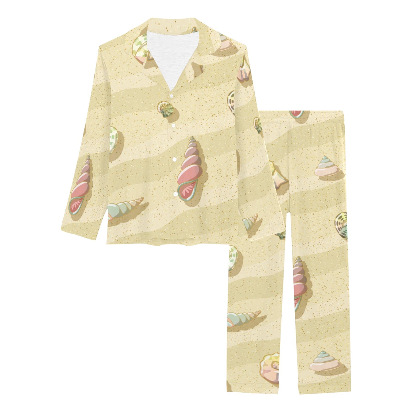 Beach with Seashell Theme Women's Long Pajama Set