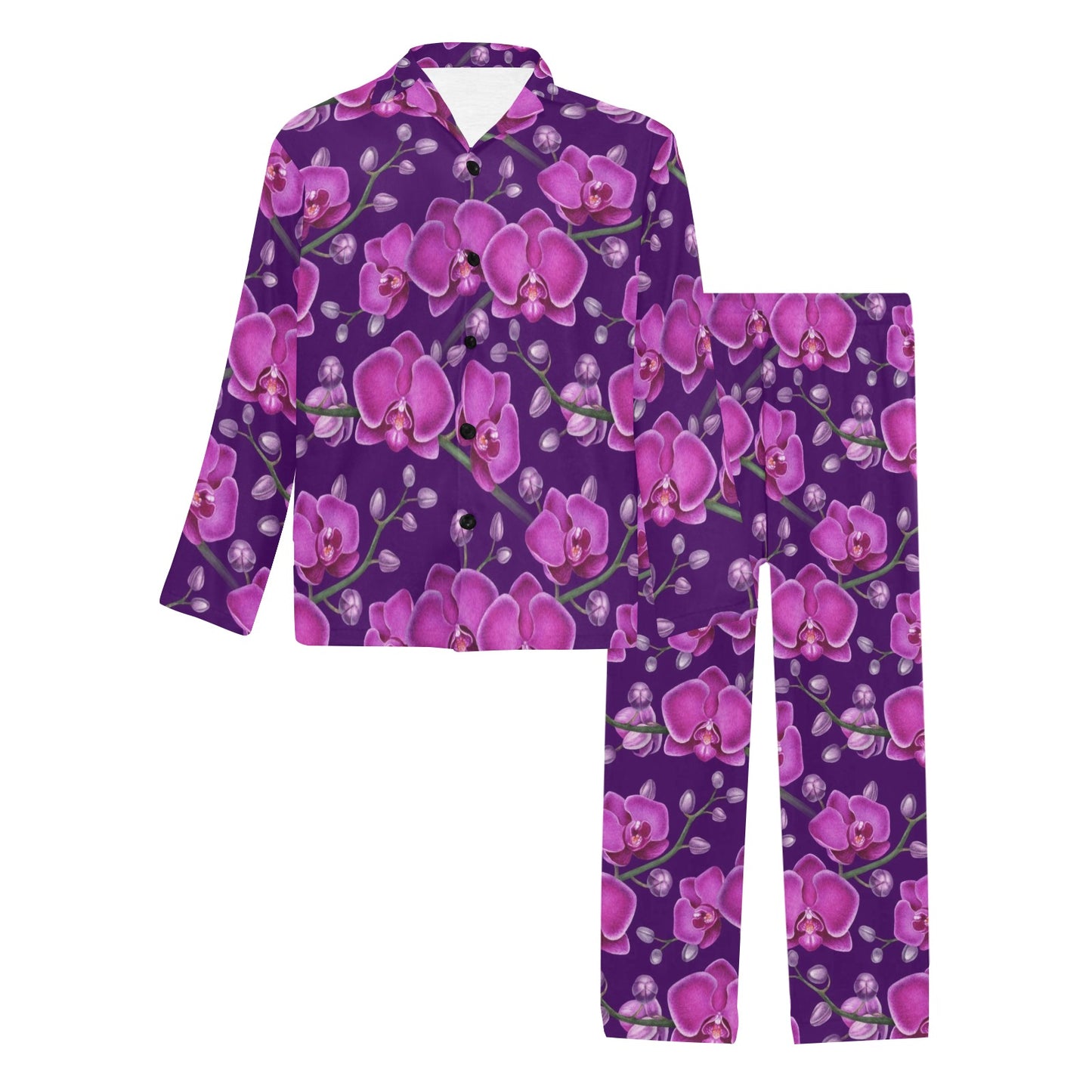 Orchid Purple Pattern Print Design OR02 Men's Long Pajama Set