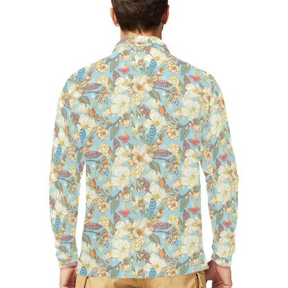 Summer Floral Print Design LKS302 Long Sleeve Polo Shirt For Men's