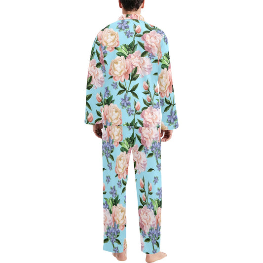 Peony Pattern Print Design PE02 Men's Long Pajama Set