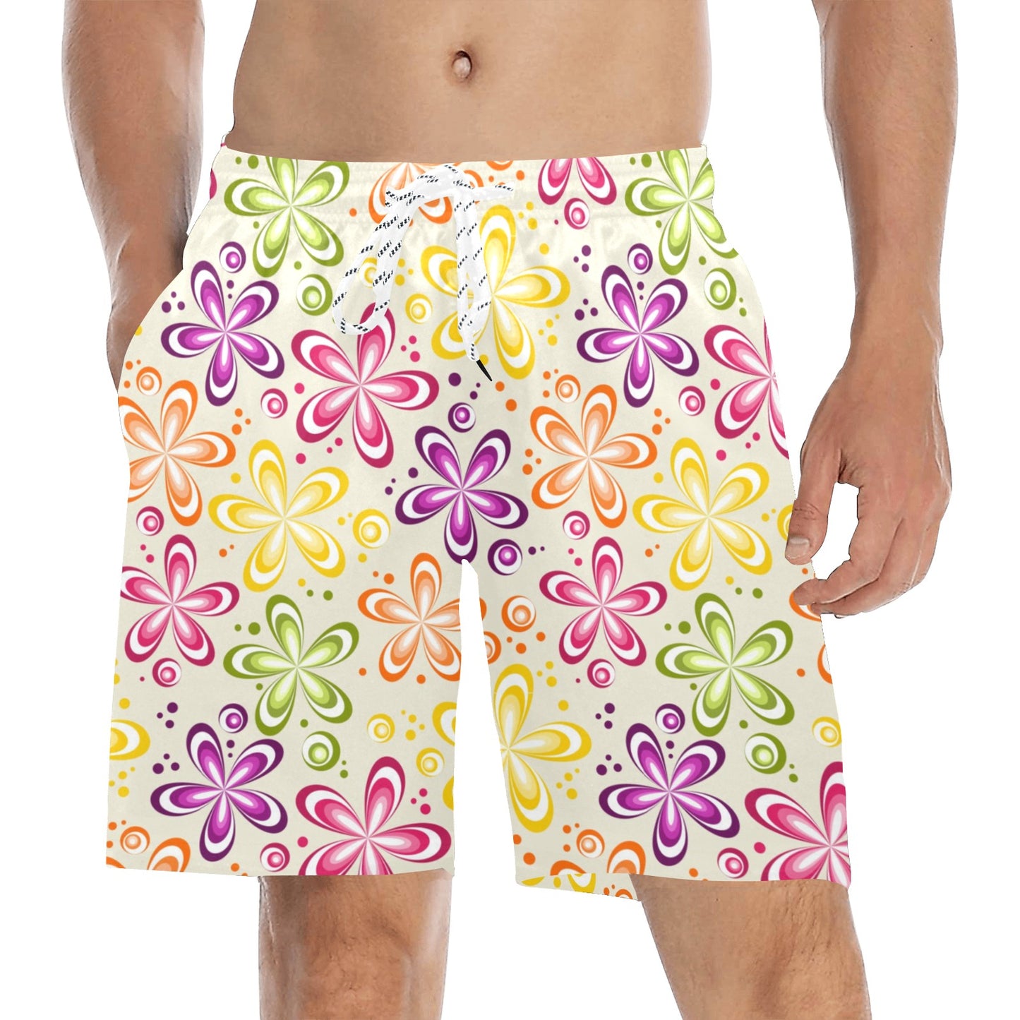 Flower Power Colorful Design Print Men's Swim Trunks Beach Shorts