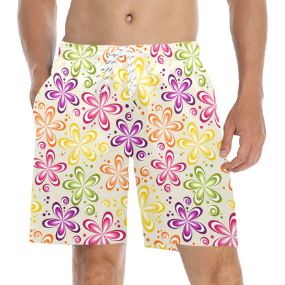 Flower Power Colorful Design Print Men's Swim Trunks Beach Shorts