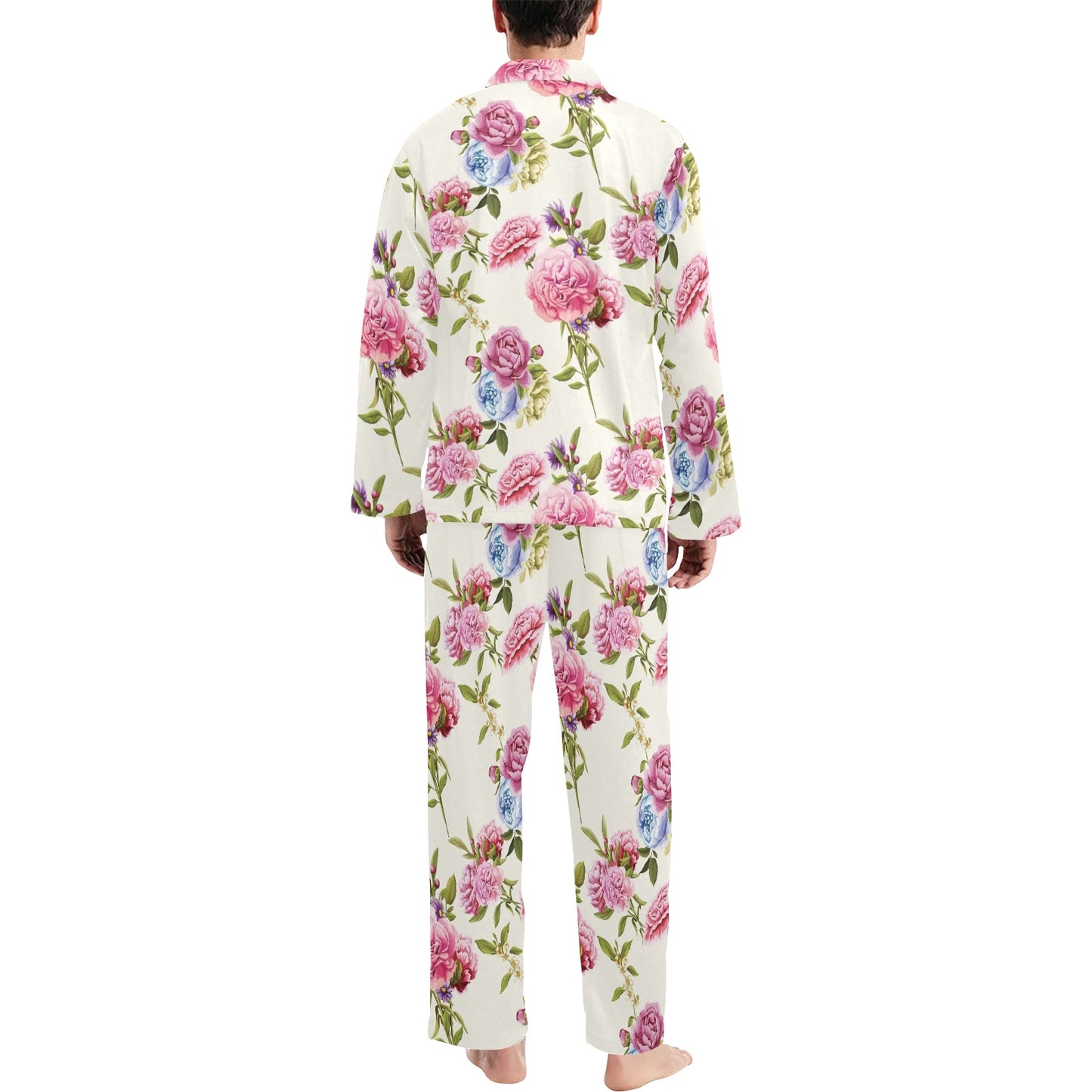 Carnations Pattern Print Design CN02 Men's Long Pajama Set
