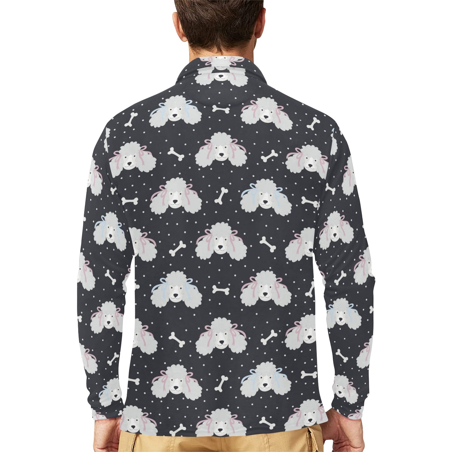 Poodle Pattern Print Design A03 Long Sleeve Polo Shirt For Men's