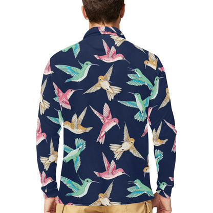 Hummingbird Cute Pattern Print Design 01 Long Sleeve Polo Shirt For Men's