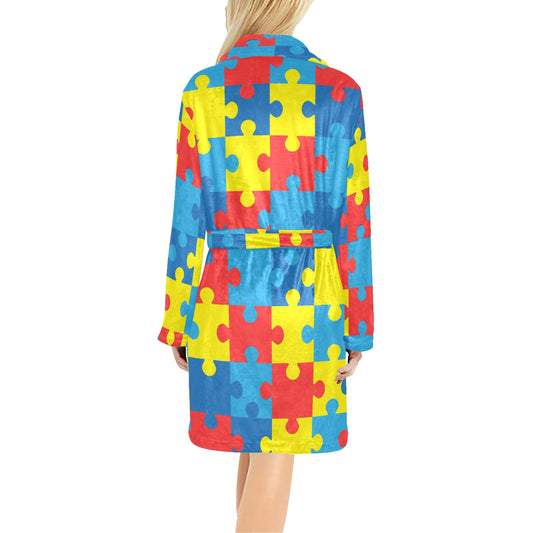 Autism Awareness Puzzles Design Print Women's Fleece Robe