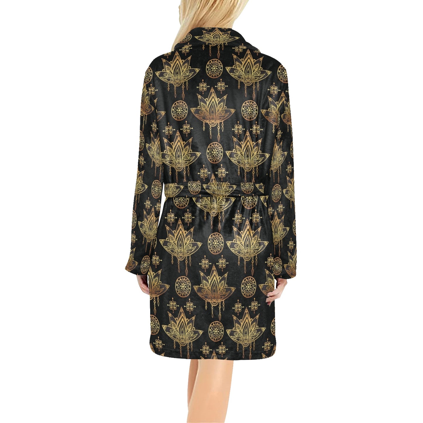 lotus Boho Pattern Print Design LO03 Women's Fleece Robe