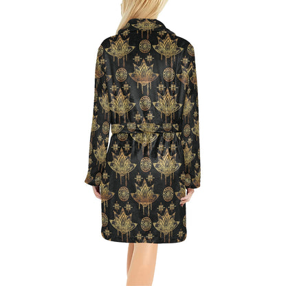 lotus Boho Pattern Print Design LO03 Women's Fleece Robe
