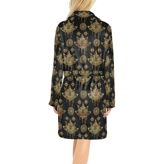 lotus Boho Pattern Print Design LO03 Women's Fleece Robe