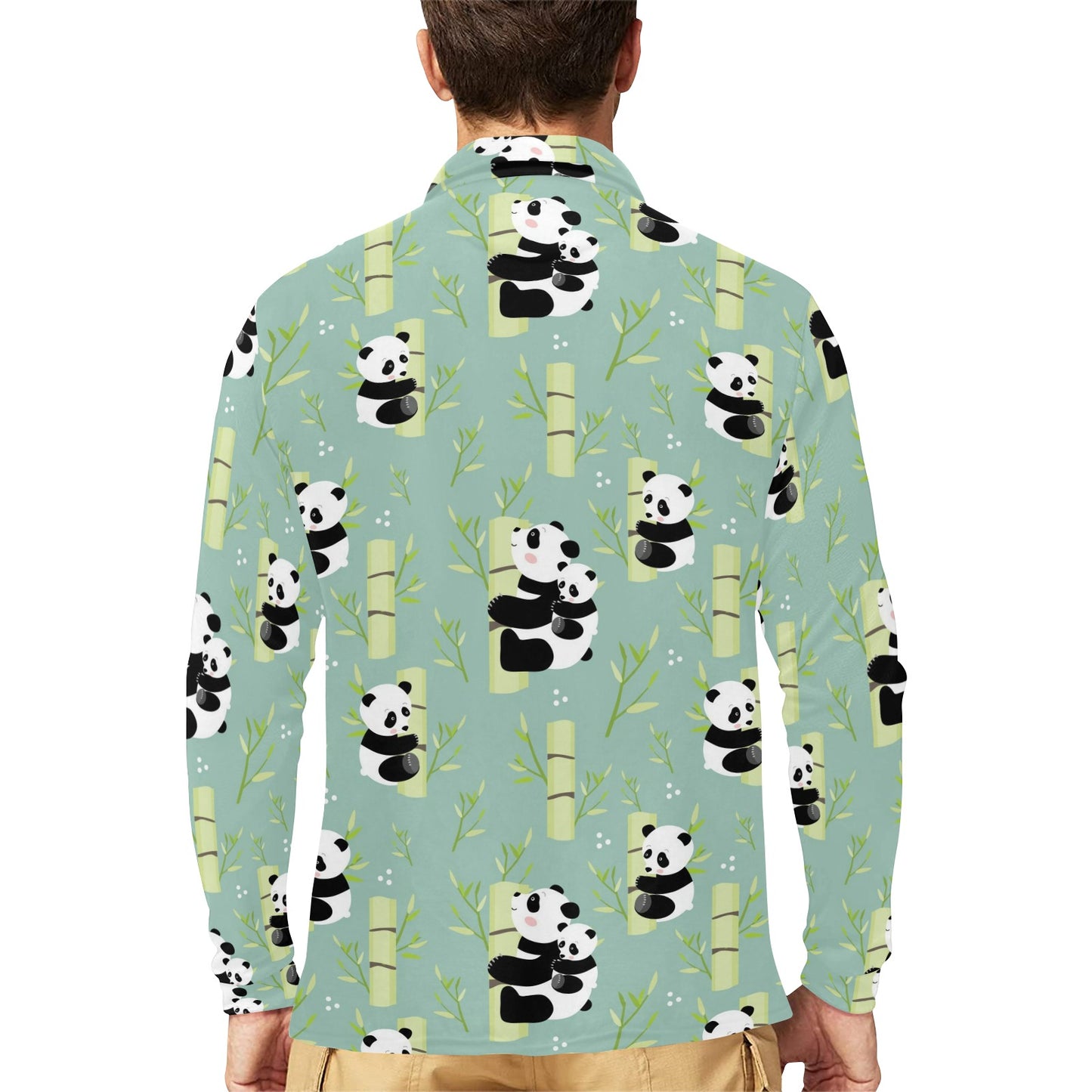 Panda Pattern Print Design A03 Long Sleeve Polo Shirt For Men's