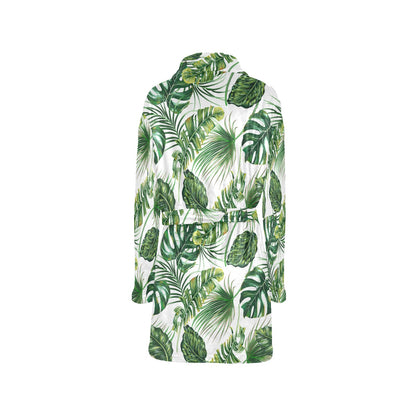 Green Pattern Tropical Palm Leaves Women's Fleece Robe