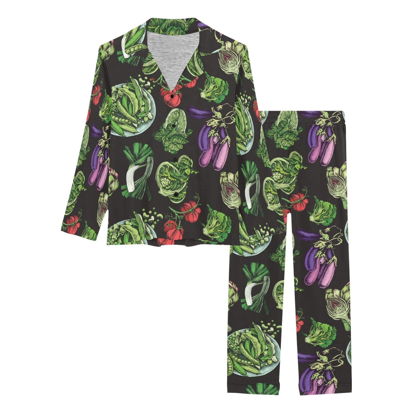 Lettuce Pattern Print Design 01 Women's Long Pajama Set