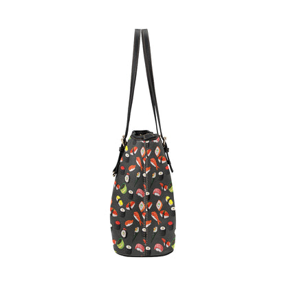 Sushi Design Print Leather Tote Bag