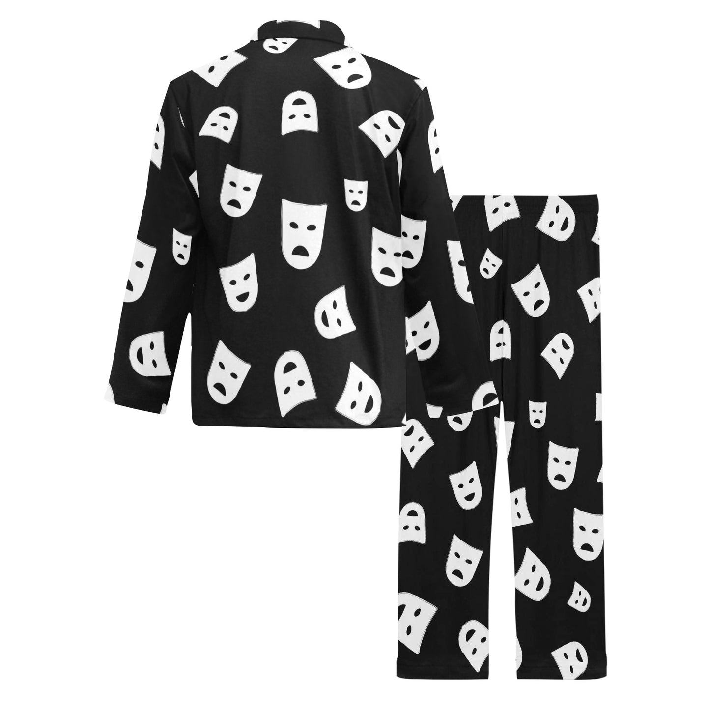 Acting Mask Pattern Print Design 03 Men's Long Pajama Set
