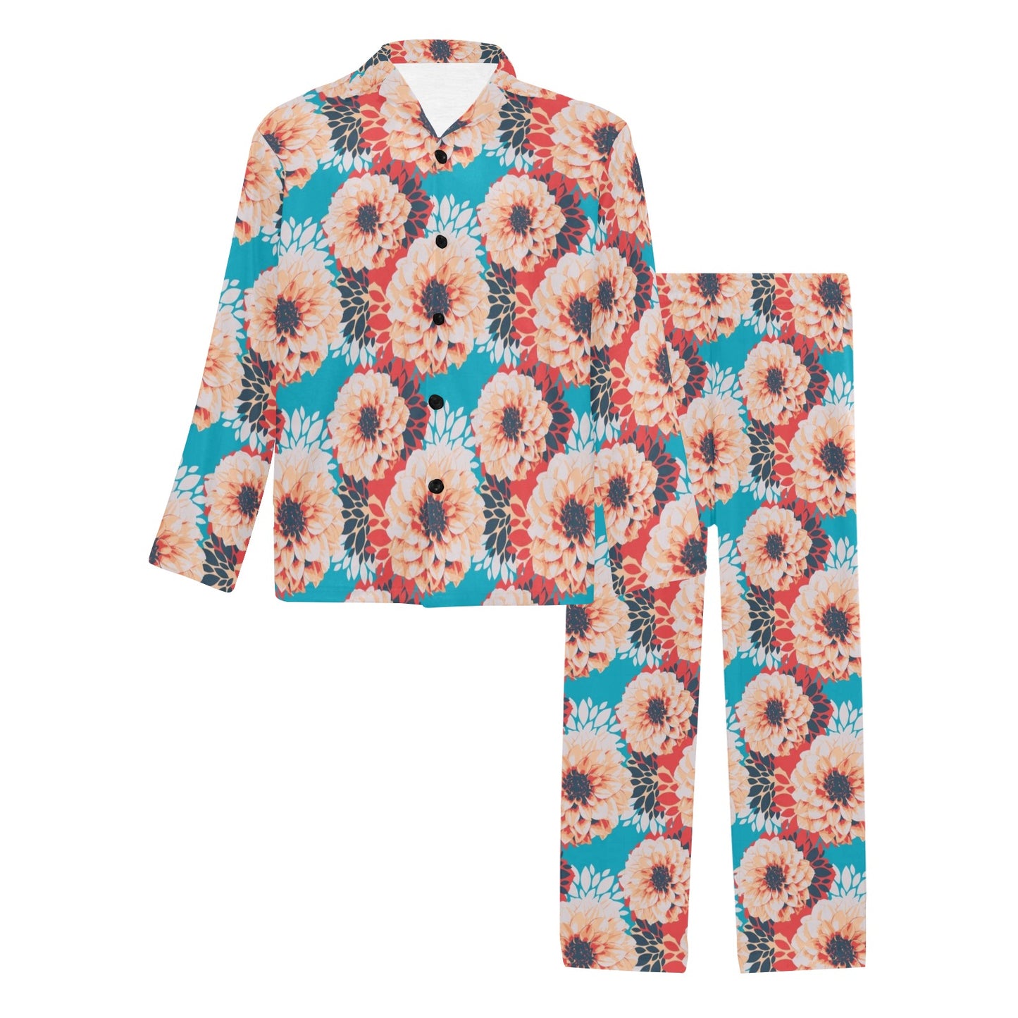 Dahlia Pattern Print Design DH05 Men's Long Pajama Set