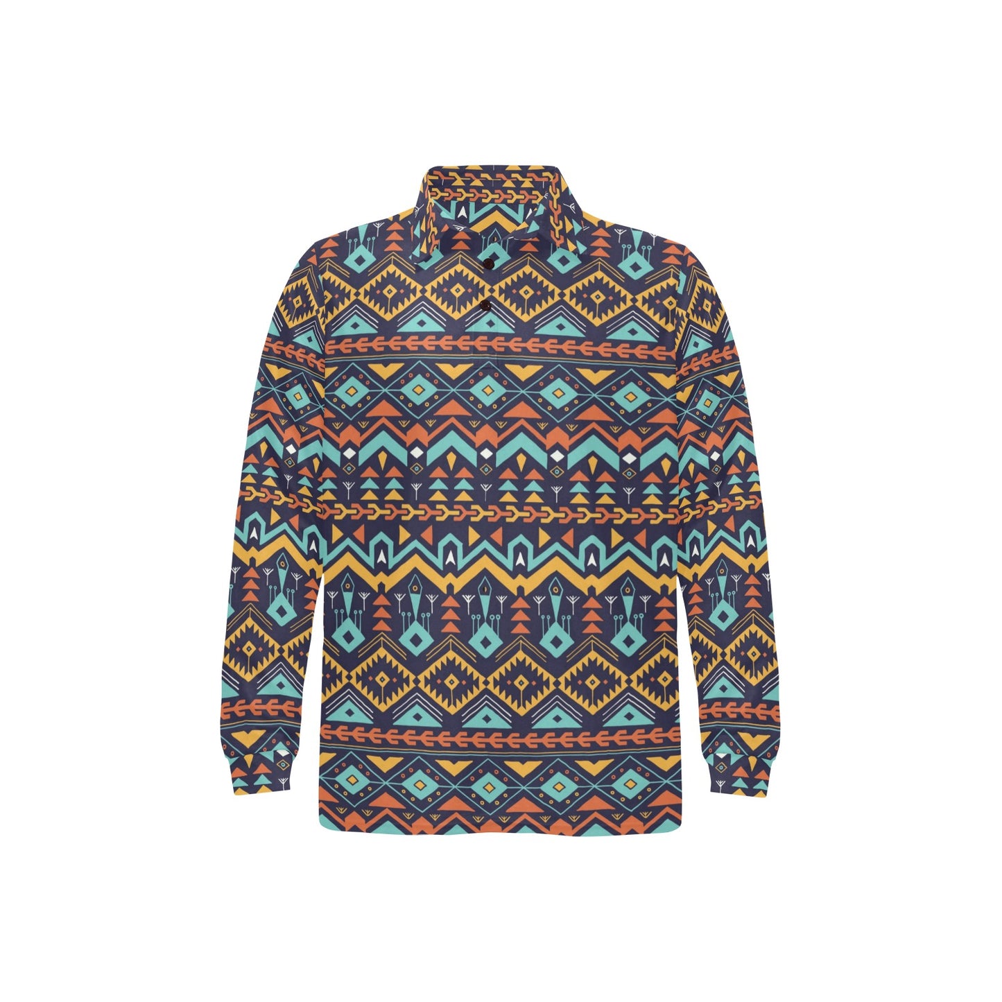 Aztec Style Print Pattern Long Sleeve Polo Shirt For Men's