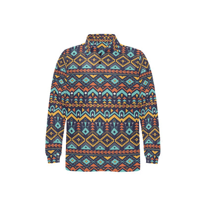 Aztec Style Print Pattern Long Sleeve Polo Shirt For Men's