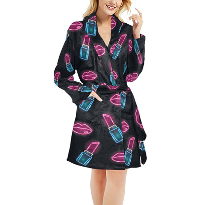 Lipstick Color Neon Pattern Print Design 03 Women's Fleece Robe