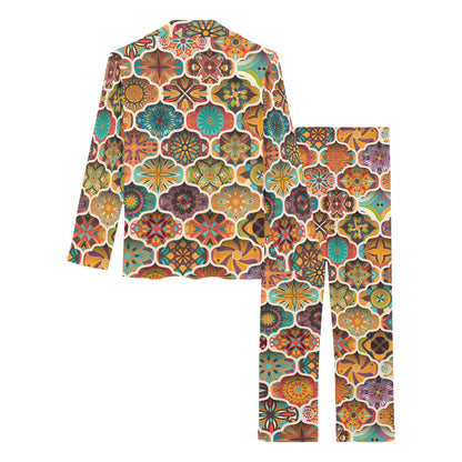 Mandala Mosaic Themed Design Print Women's Long Pajama Set