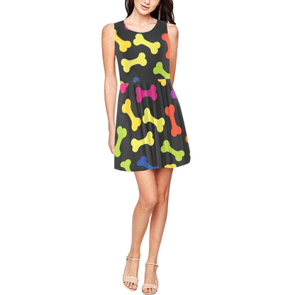 Dog Bone Neon Color Pattern Print Design 02 Sleeveless Dress
