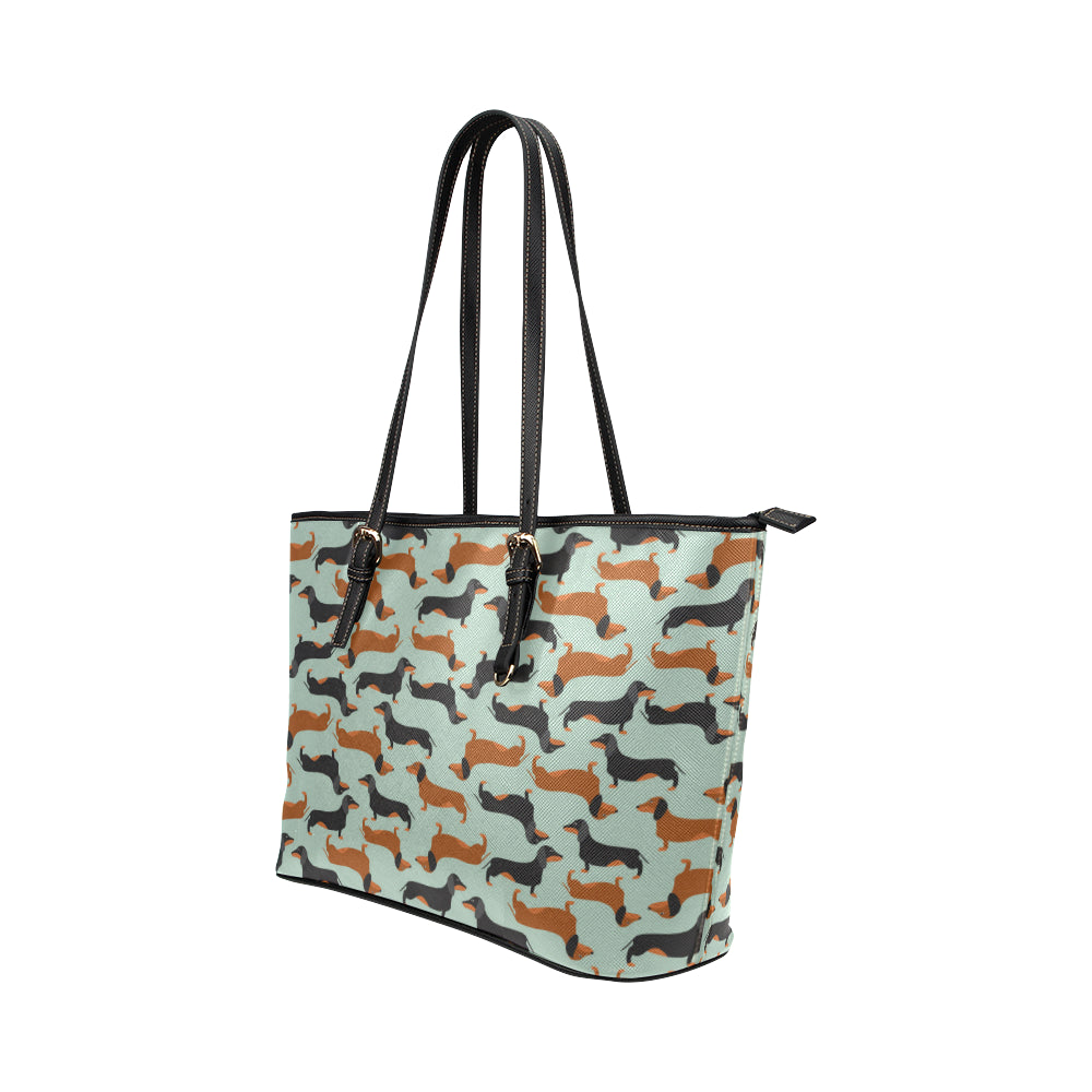 Dachshund Cute Print Pattern Leather Tote Bag
