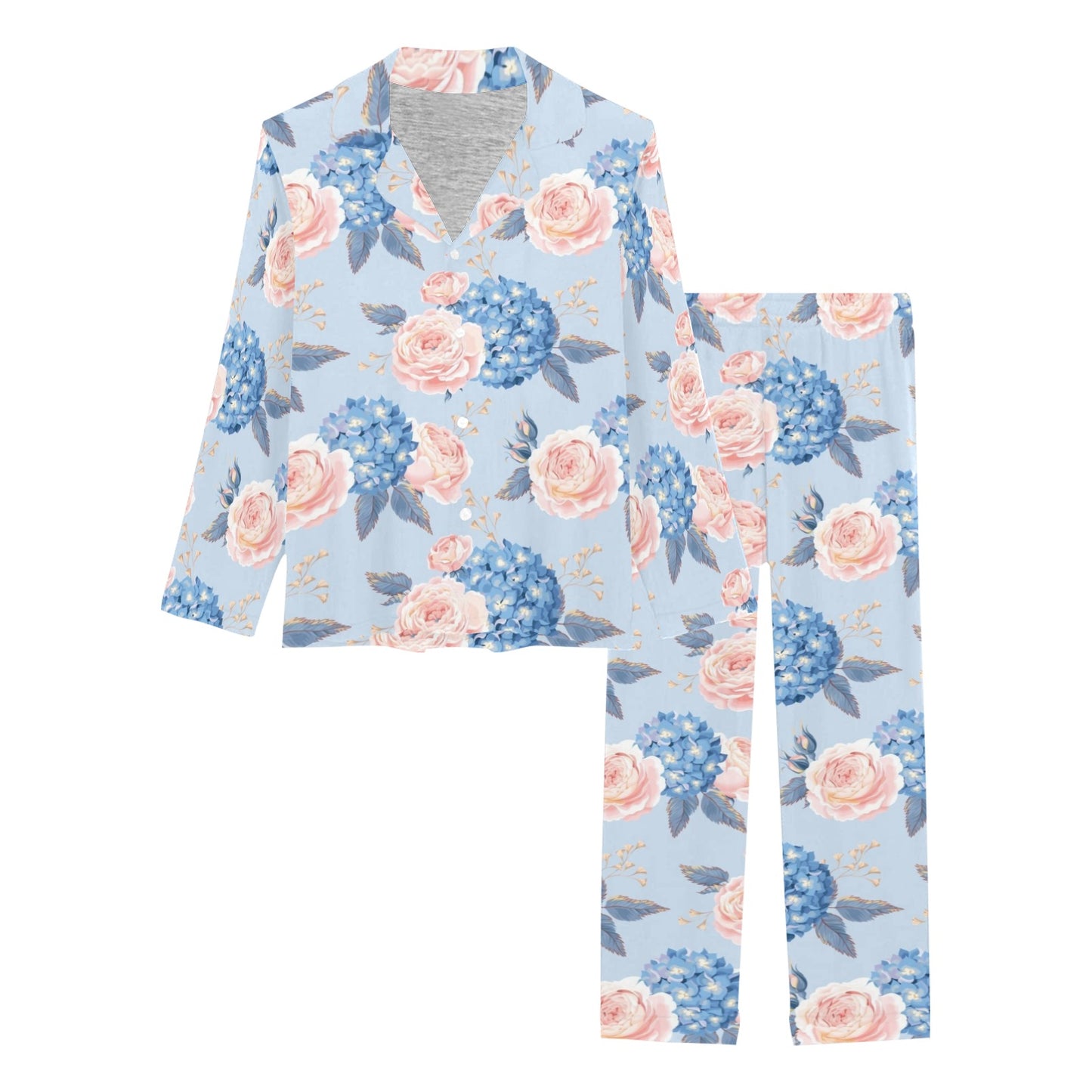 Hydrangea Pattern Print Design HD06 Women's Long Pajama Set