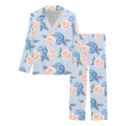 Hydrangea Pattern Print Design HD06 Women's Long Pajama Set