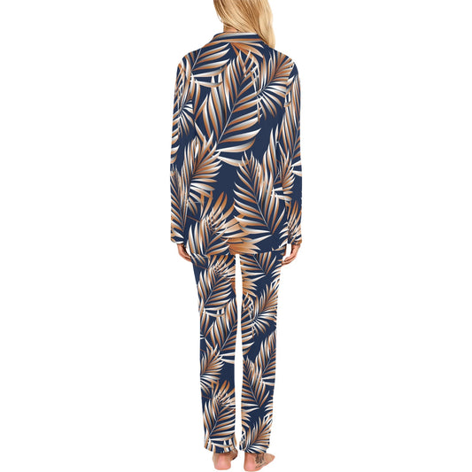 Tropical Flower Pattern Print Design TF07 Women's Long Pajama Set