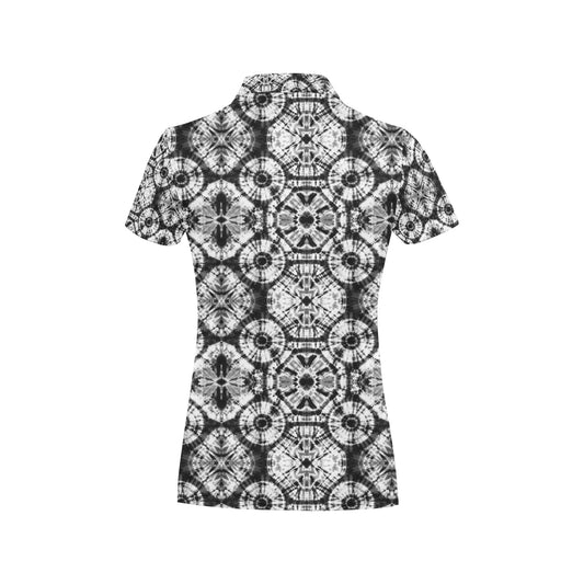 Tie Dye Black White Design Print Women's Polo Shirt