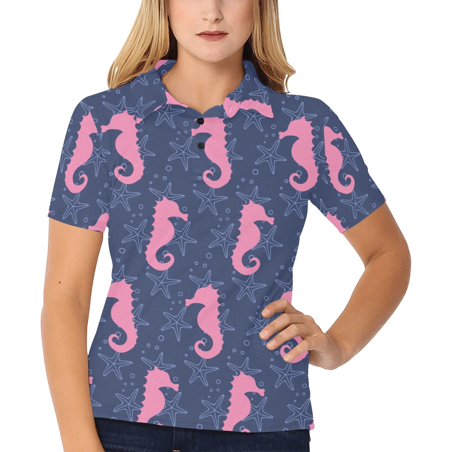 SeaHorse Pink Pattern Print Design 02 Women's Polo Shirt