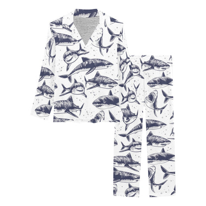 Great White Shark Pattern Print Design 02 Women's Long Pajama Set
