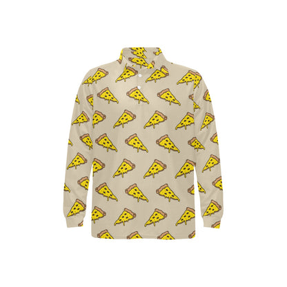 Pizza Pattern Print Design A04 Long Sleeve Polo Shirt For Men's
