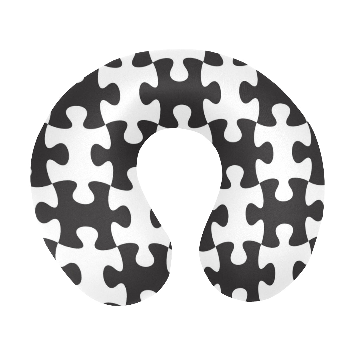 Puzzle Black White Pattern Print Design A02 U-Shaped Travel Neck Pillow