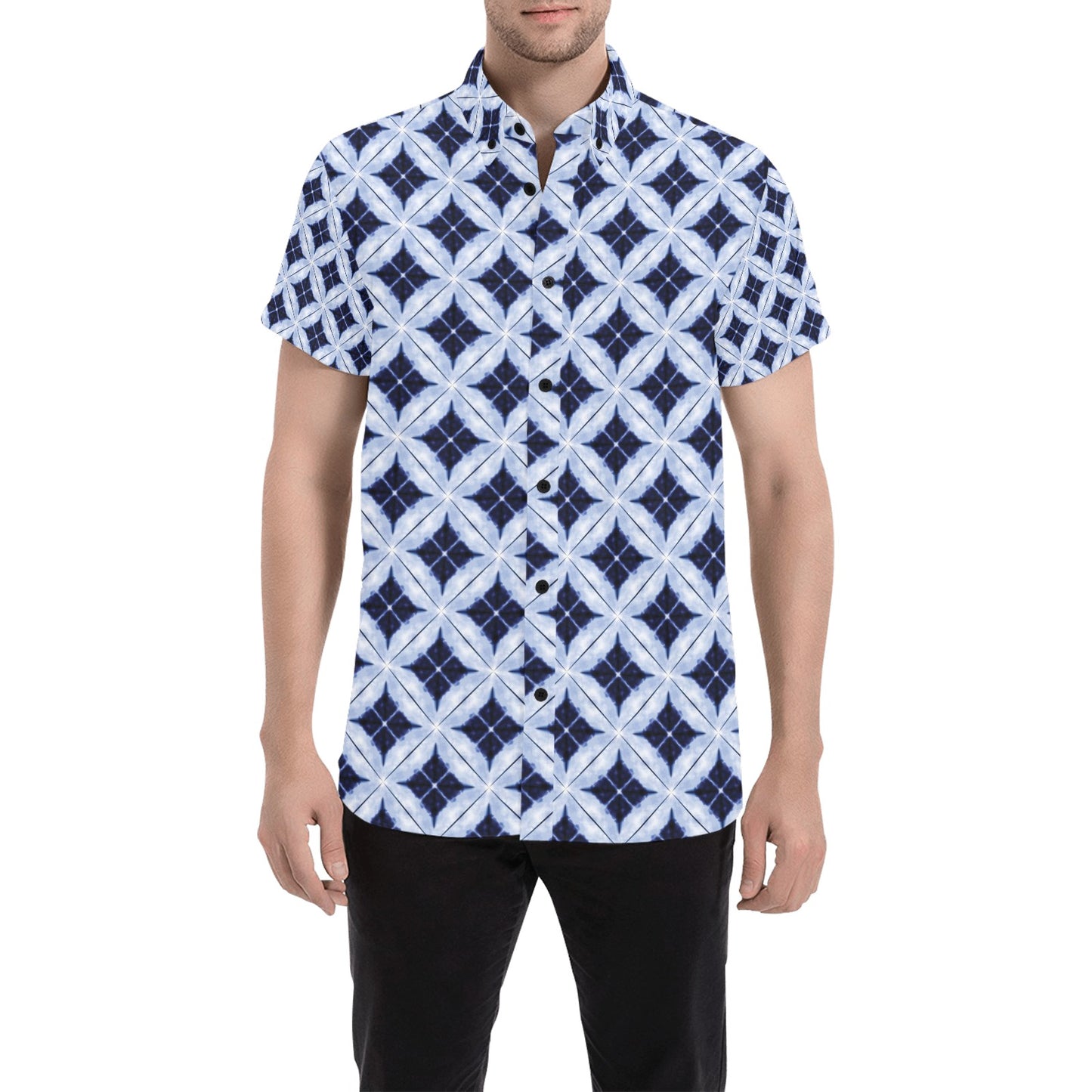 Tie Dye Print Design LKS308 Men Short Sleeve Button Up Shirt