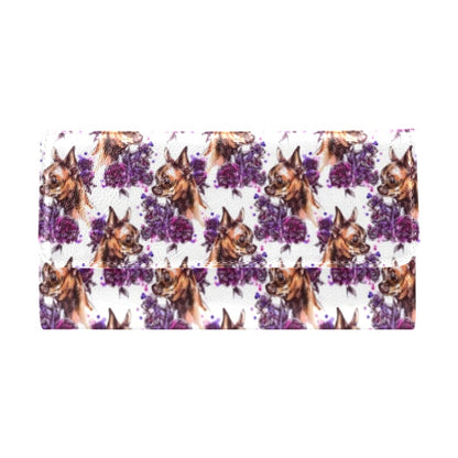 Chihuahua Purple Floral Women's Trifold Wallet
