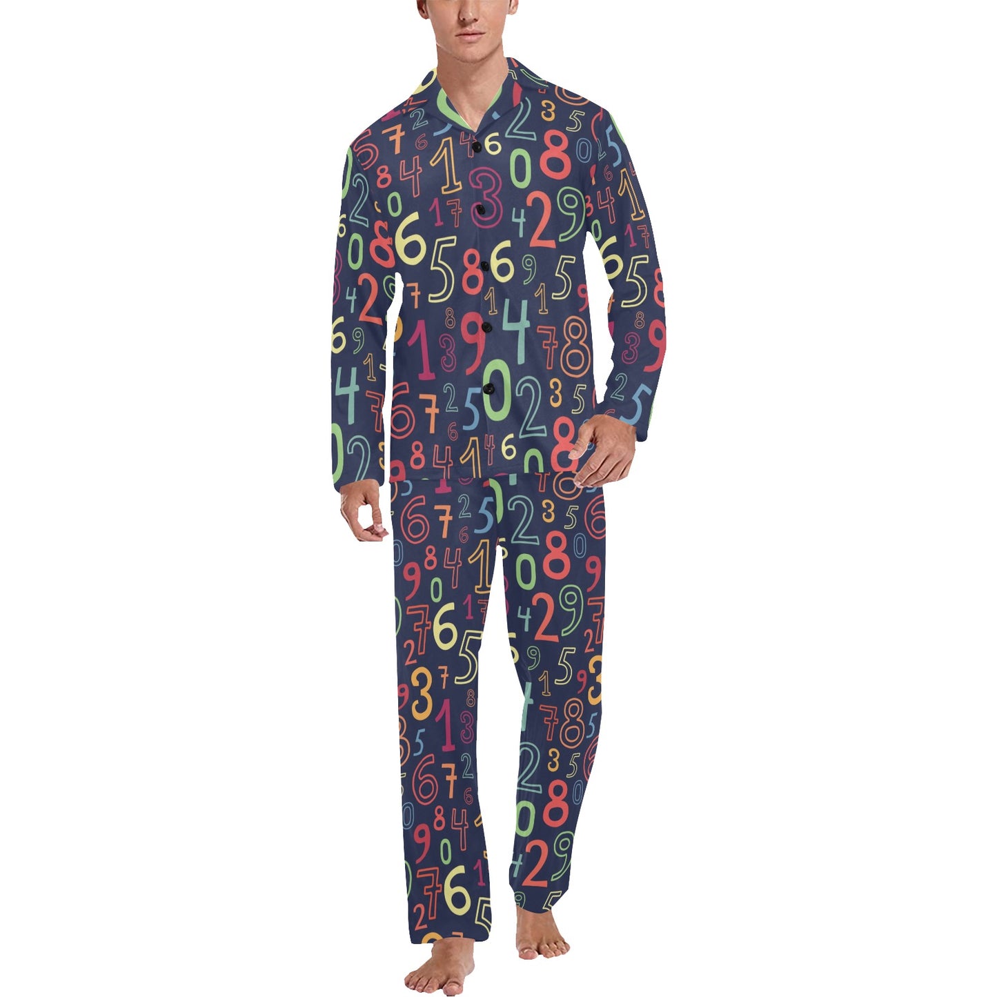 Number Pattern Print Design A01 Men's Long Pajama Set