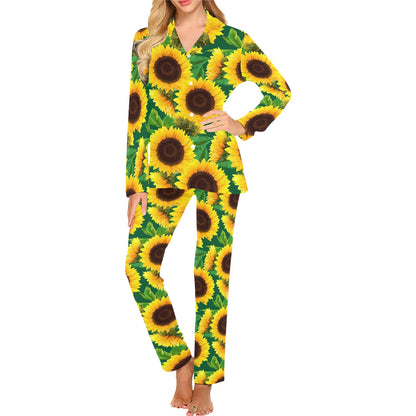 Sunflower Pattern Print Design SF02 Women's Long Pajama Set