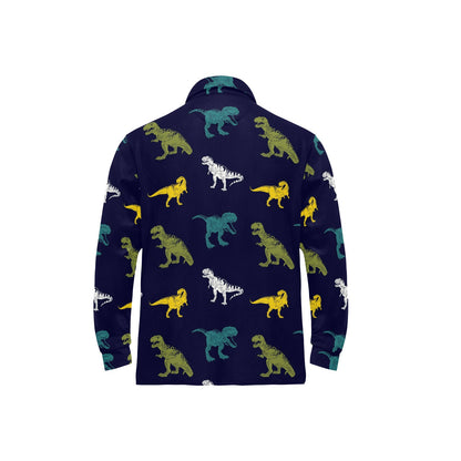 T Rex Pattern Print Design A07 Long Sleeve Polo Shirt For Men's