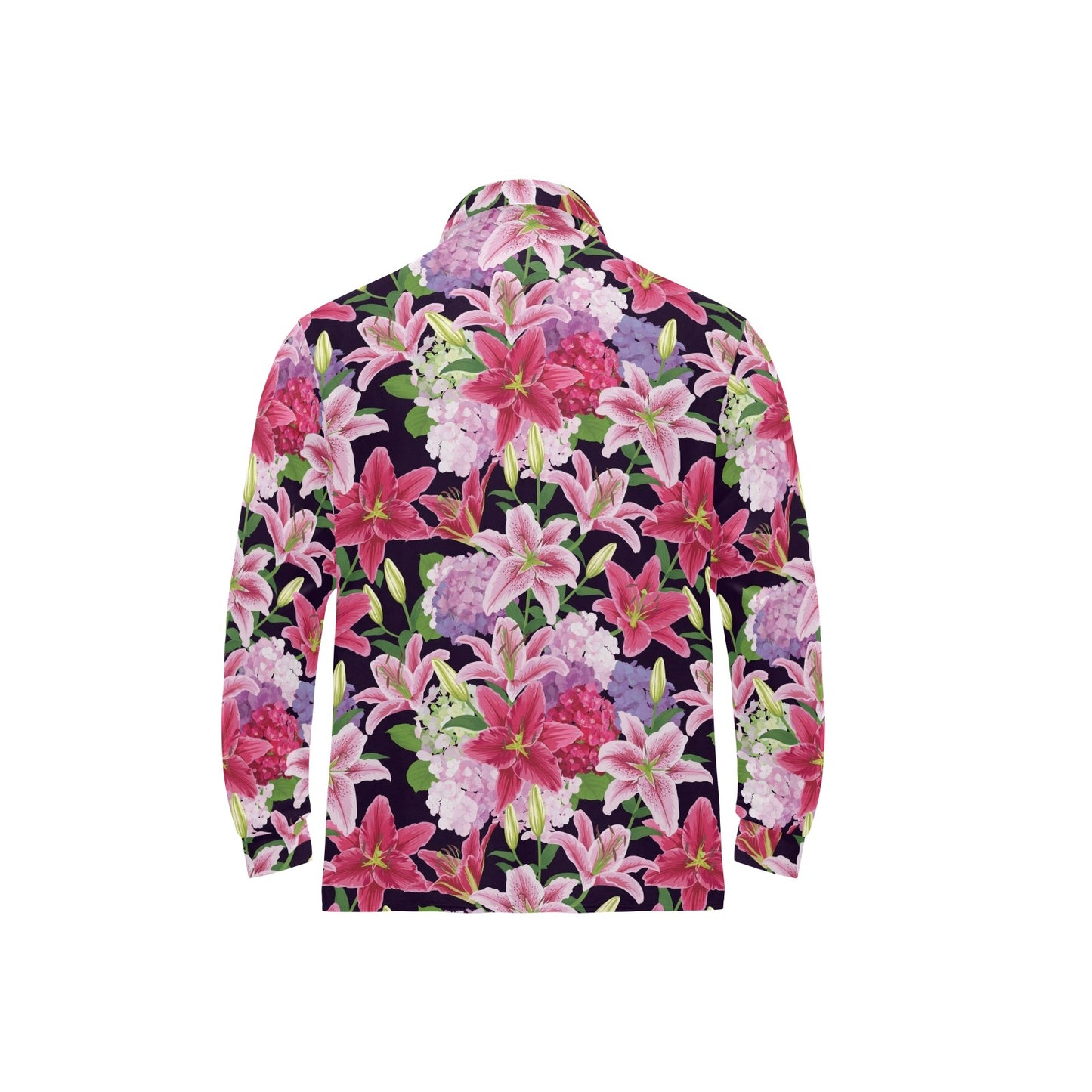 Lily Pattern Print Design LY017 Long Sleeve Polo Shirt For Men's