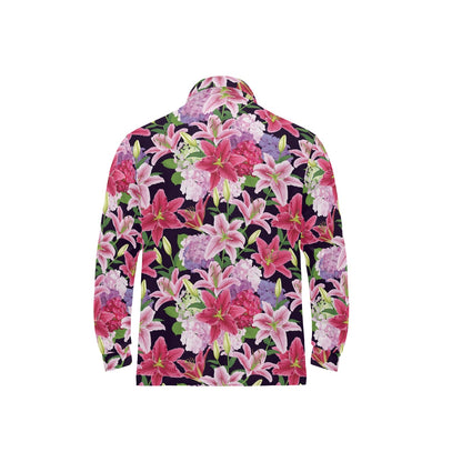 Lily Pattern Print Design LY017 Long Sleeve Polo Shirt For Men's