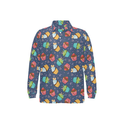 Cupcake Pattern Print Design 02 Long Sleeve Polo Shirt For Men's
