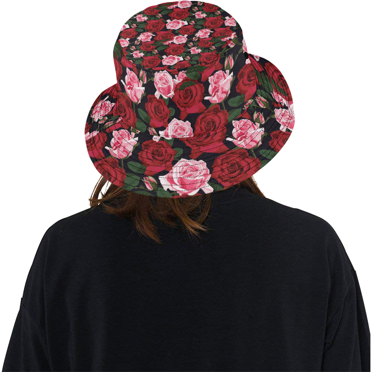Rose Red Pink Pattern Print Design RO01 Unisex Bucket Hat