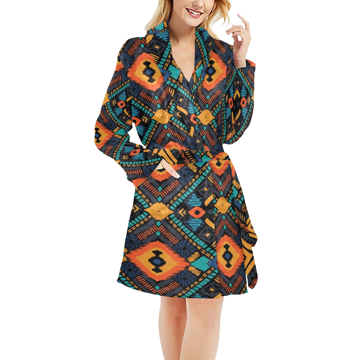 Kente Pattern Print Design 04 Women's Fleece Robe