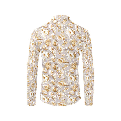 Seashell Print Design LKS309 Men's Long Sleeve Dress Shirt