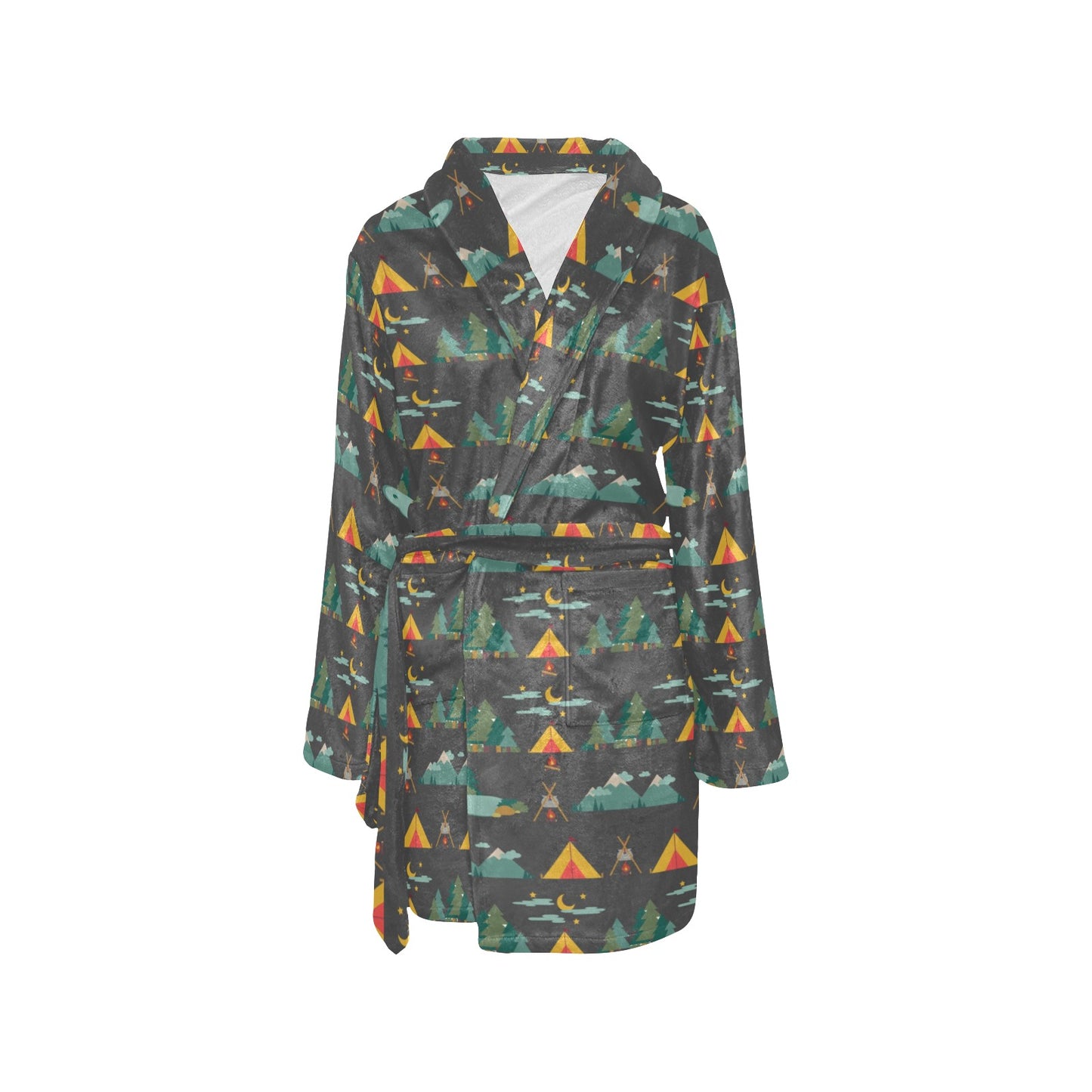 Camping Tent Pattern Print Design 03 Women's Fleece Robe