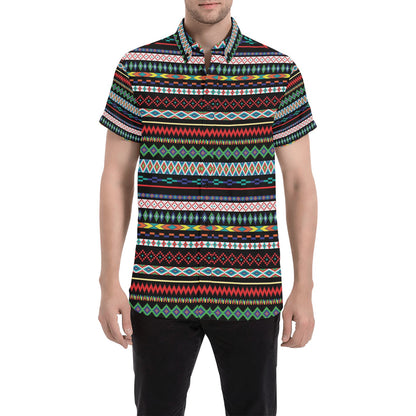 Southwest Pattern Print Design LKS302 Men Short Sleeve Button Up Shirt
