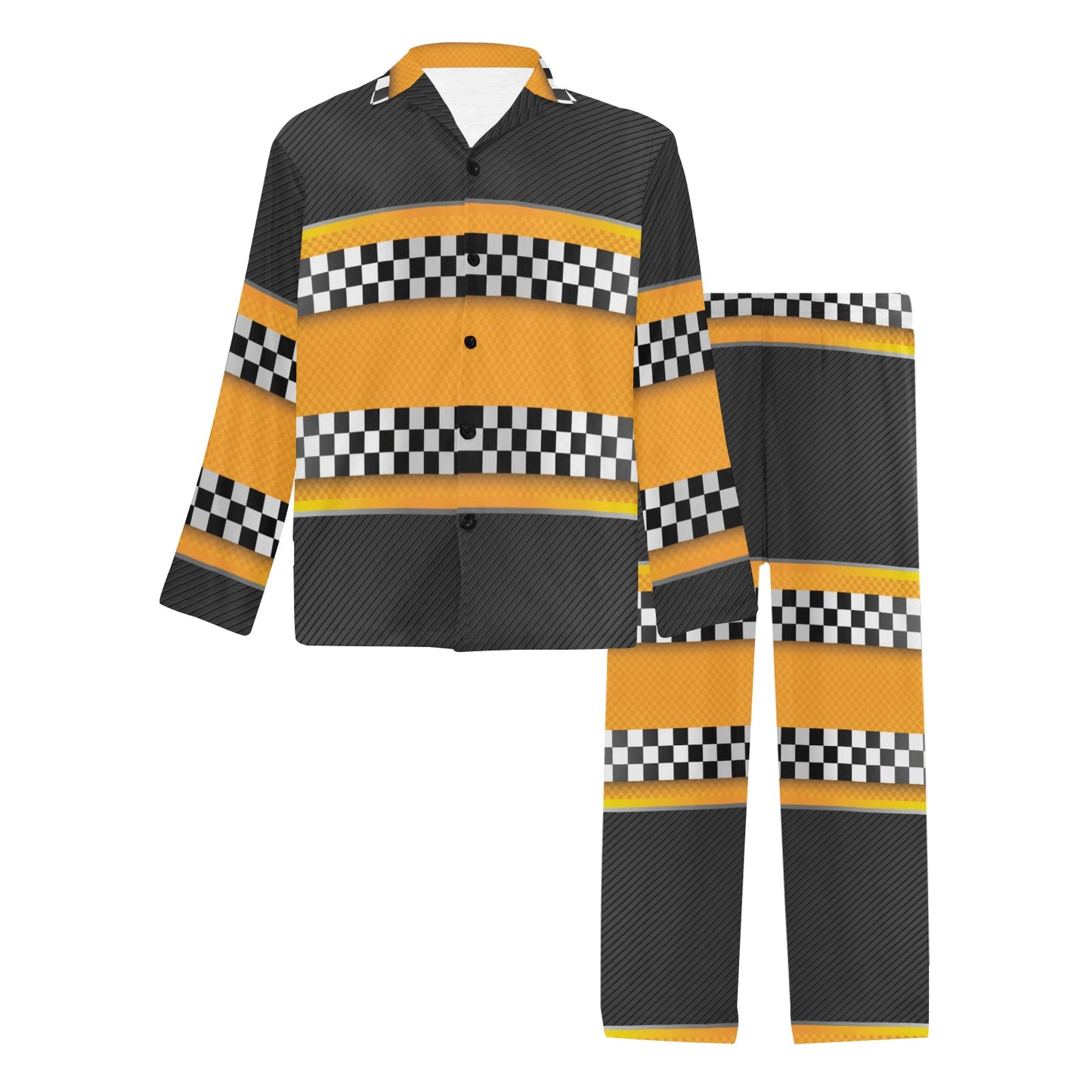 Checkered Pattern Print Design 01 Men's Long Pajama Set